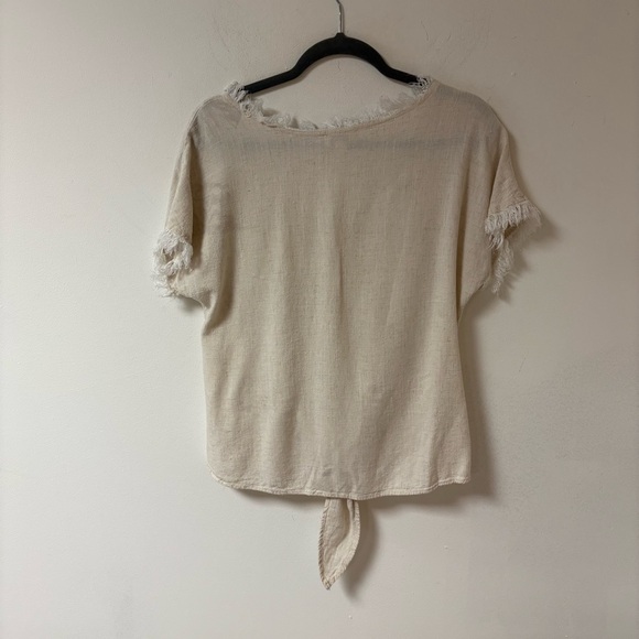 Umgee Womens Cream V-Neck Tie-Front Top Linen Blend Small - Picture 2 of 11